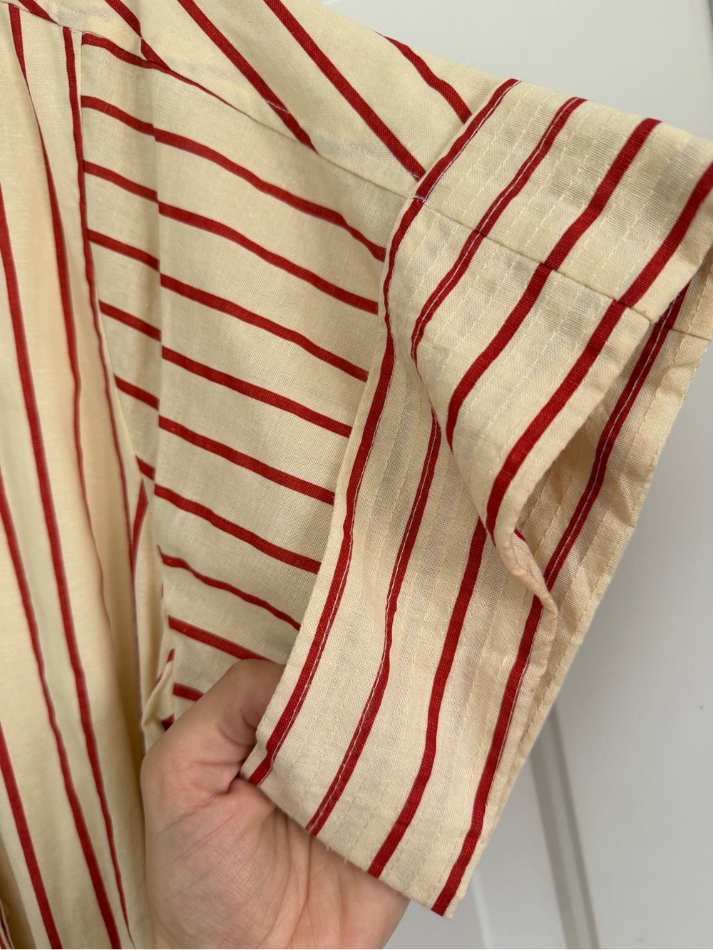 Tuckernuck Cream and Red Striped Belted Midi Shirt Dress - Picture 6 of 8